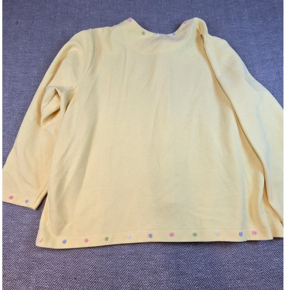 CJ Banks Yellow Hand Embroidered Button Front Ribbed Cardigan Sweater 2X